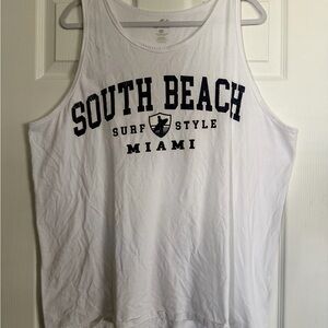 surf style South Beach Miami White Tank Top with Black Print